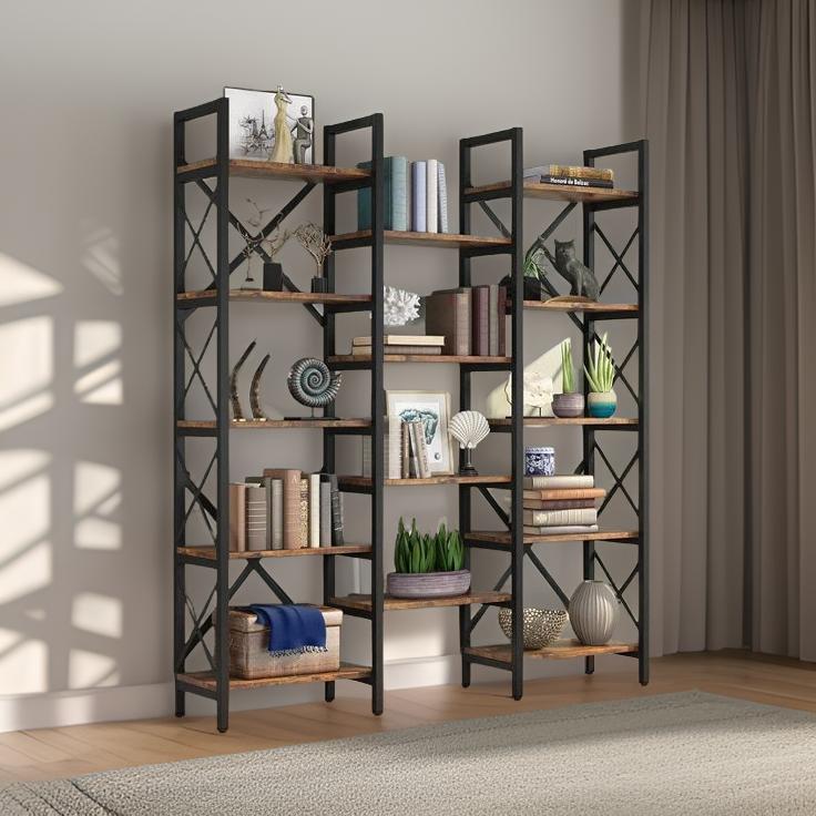 Ashlo's Bookshelf with Metal Frame and Wooden Shelves, Multipurpose Storage for Living Areas