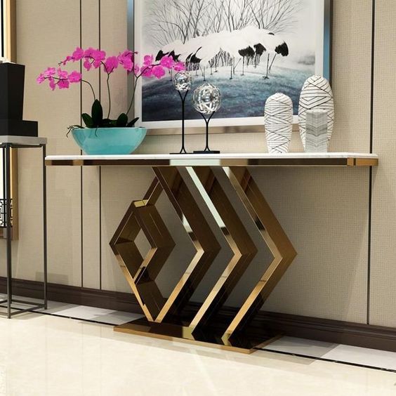 Ashlo's Décor Beautiful Ss Console Table With Stone top Living Room/Foyer Hotel