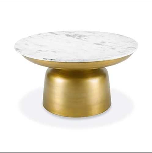 Ashlo's Décor Stainless Steel Brass Finish with White Marble top - Centerpiece for Living Room, Bedroom