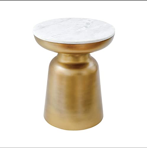 Ashlo's Décor Stainless Steel Brass Finish End Table with Marble Top - Beautiful Antique Coner Table for Living Room, Bedroom