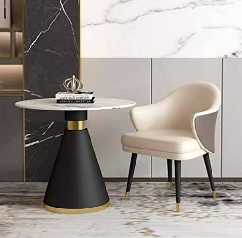 Ashlo's Décor Mild Steel with White Stone Top - Matte Black Base Beautiful Antique End Table