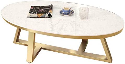 Ashlo's Décor Stainless Steel Oval Shape Coffee Table - Gold Base Black Top Centerpiece for Living Room, Bedroom