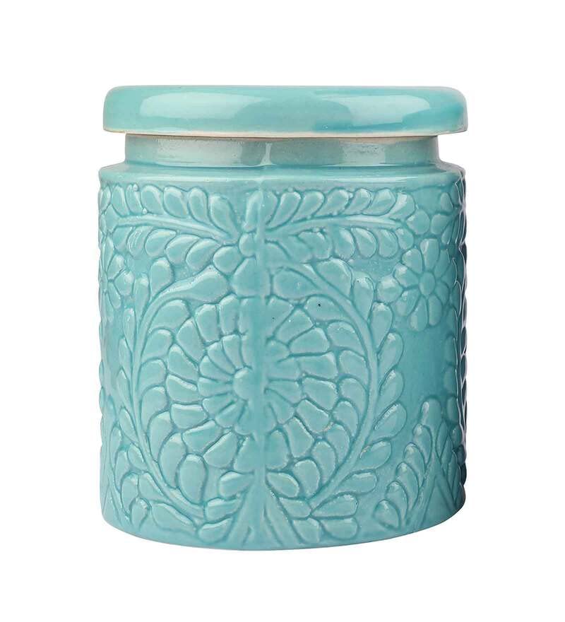 Ashlo's Décor Ceramic Handcrafted Multi Utility Storage Jar with Lid 1000 ml | Ceramic Kitchen Canister | Cookie Jar | Pickle Storage Jar | Burni