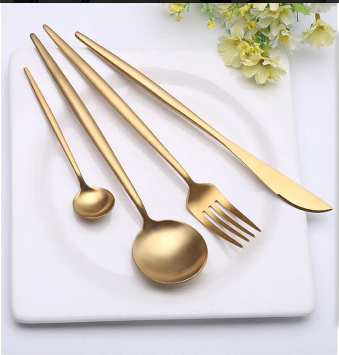 Ashlo's Décor Stainless Steel Flatware & Tableware Cutlery Set | Modern Design Forks, Spoons, Knives ( Golden )