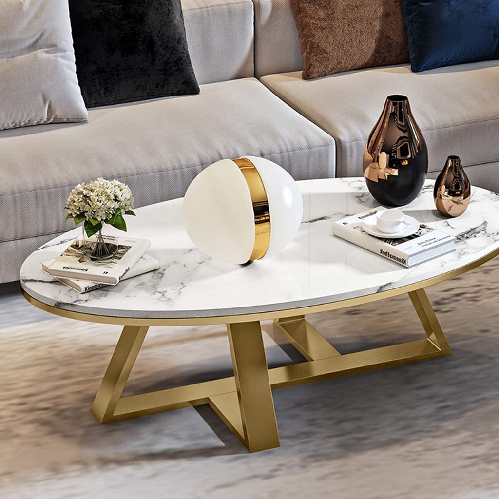 Ashlo's Décor Stainless Steel Oval Shape Coffee Table - Gold Base Black Top Centerpiece for Living Room, Bedroom