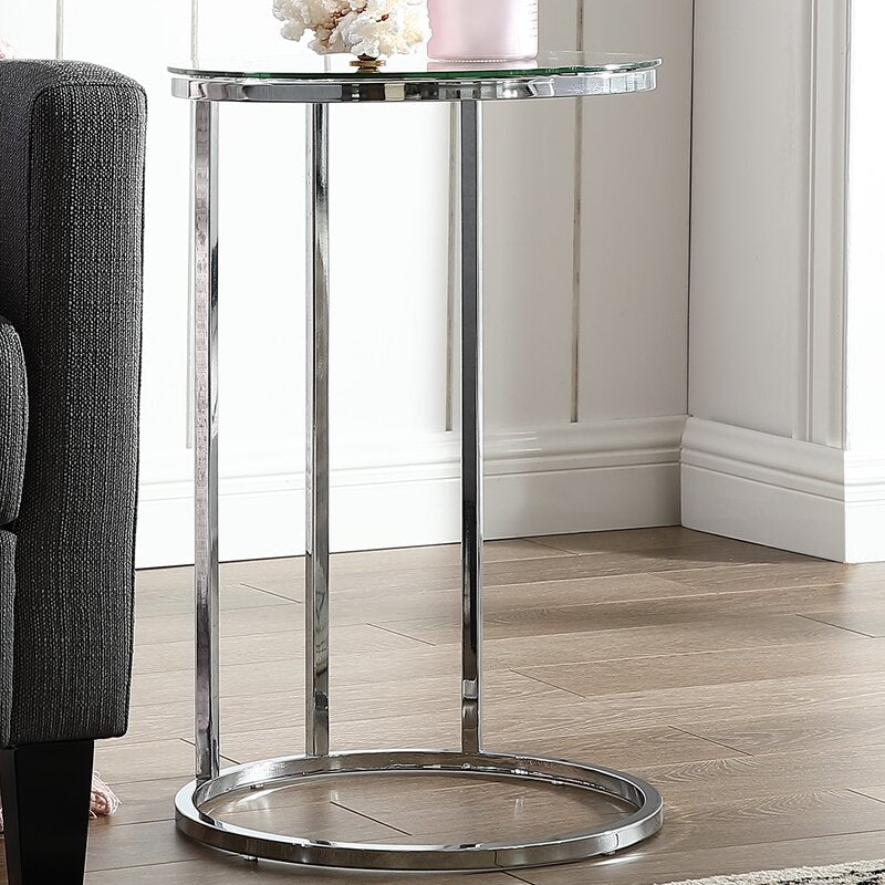 Ashlo's Décor Beautiful Silver Chrome Stainless Steel Side Tables/End Table With Glass Top