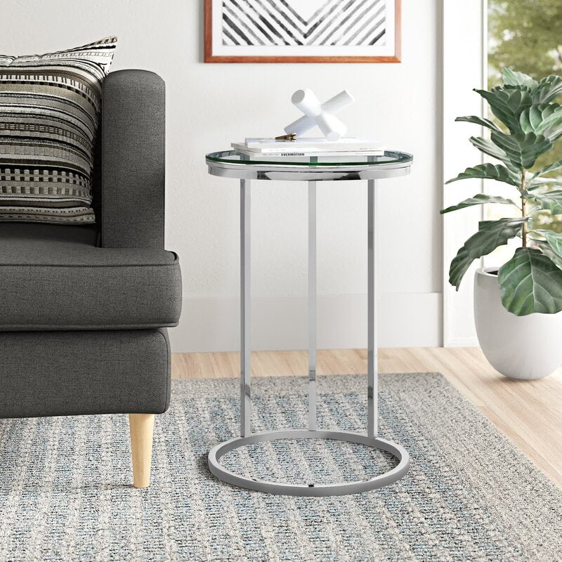 Ashlo's Décor Beautiful Silver Chrome Stainless Steel Side Tables/End Table With Glass Top