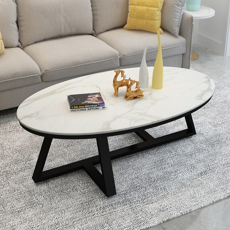 Ashlo's Décor Stainless Steel Oval Shape Coffee Table - Gold Base Black Top Centerpiece for Living Room, Bedroom