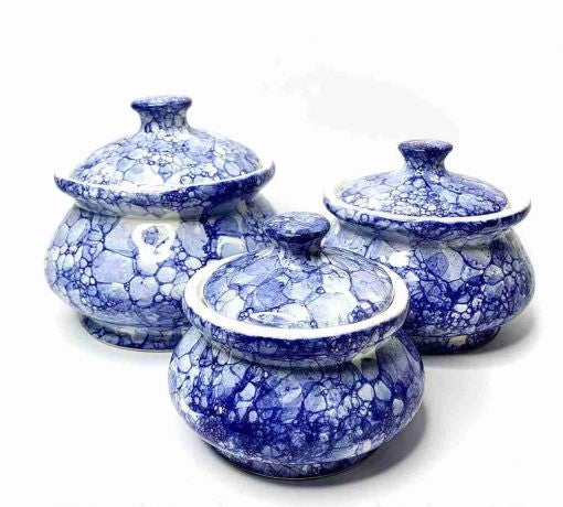 Ashlo's Blue Bubble Print Handi (Set of 3)