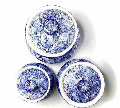 Ashlo's Blue Bubble Print Handi (Set of 3)