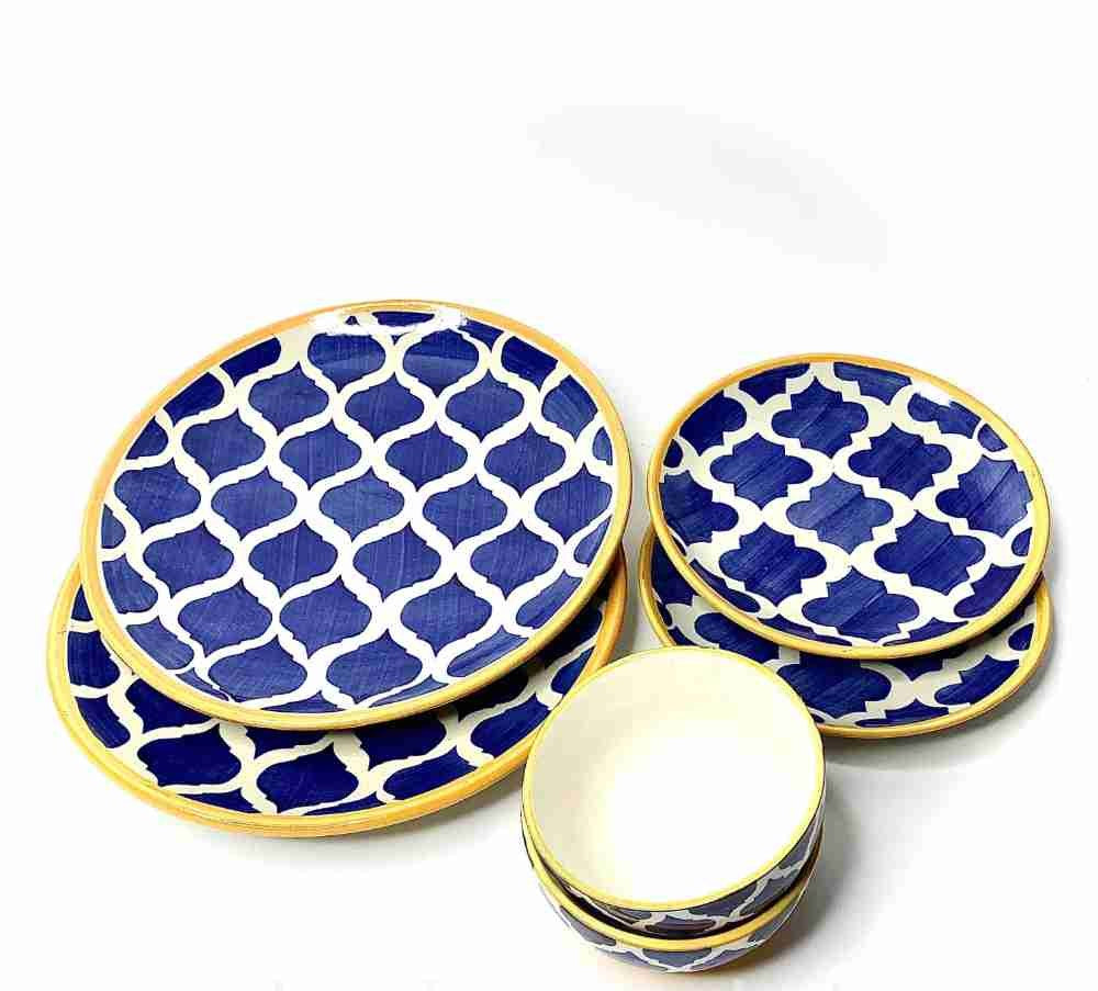 Ashlo's Decor Handmade Ceramic Dinner Plate - Vintage Design & Break Resistant for Home, Kitchen, Restaurant, Party -Dinner Plates with Serving Bowl and Quarter Plates