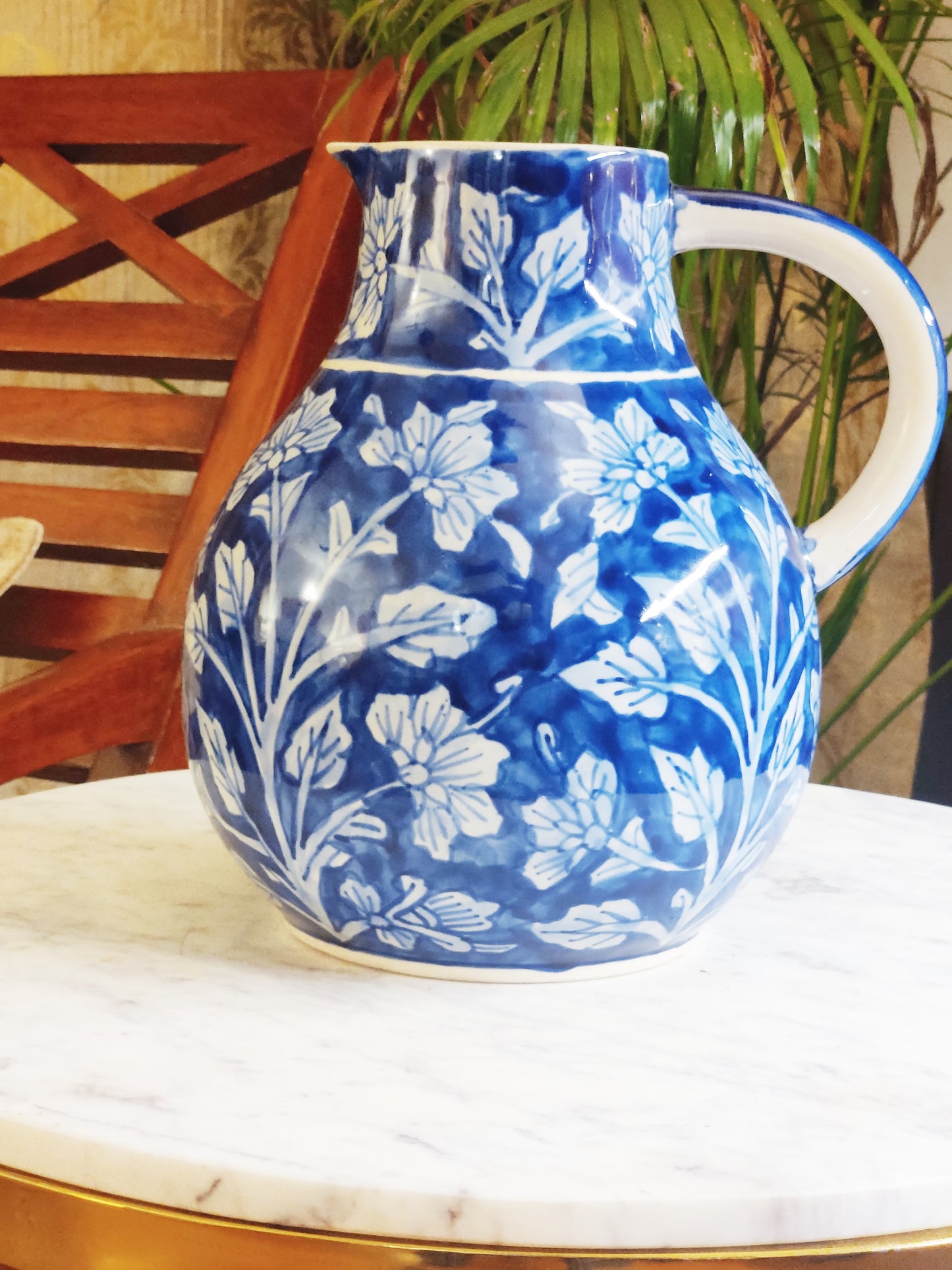 Ashlo's Décor Big Ancient Blue Ceramic  Vase | Ceramic Flower Vase