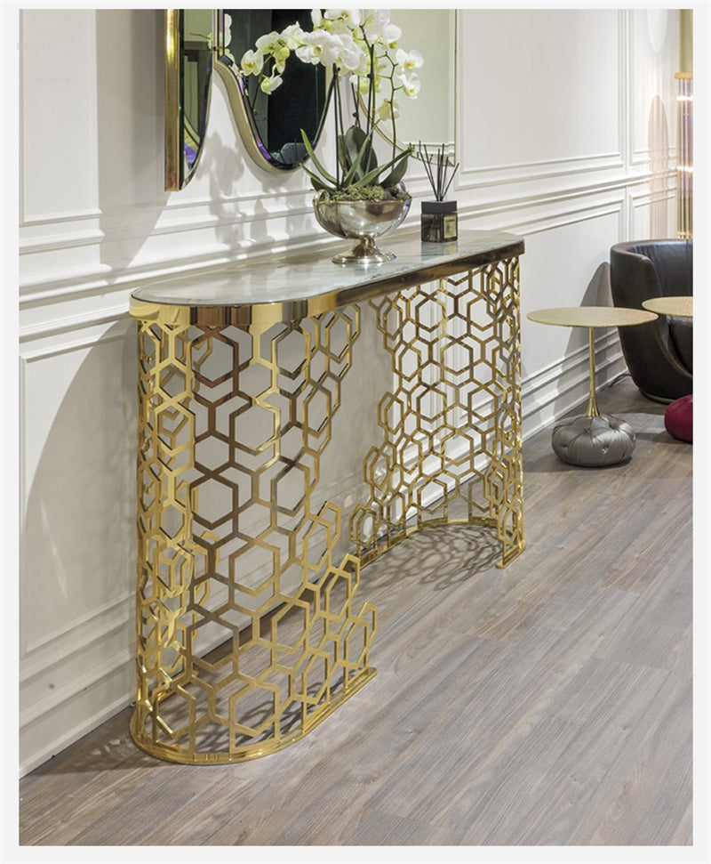 Ashlo's Décor Beautiful Console Table With Stone top Living Room/Foyer Hotel