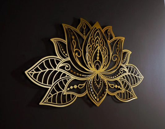 Ashlo's Decor Handcrafted Metal Lotus Design Wall Decor Sculpture / Wall Background Hanging Decorative Item for Home, Restaurant, Living Room, Dining Room, Office