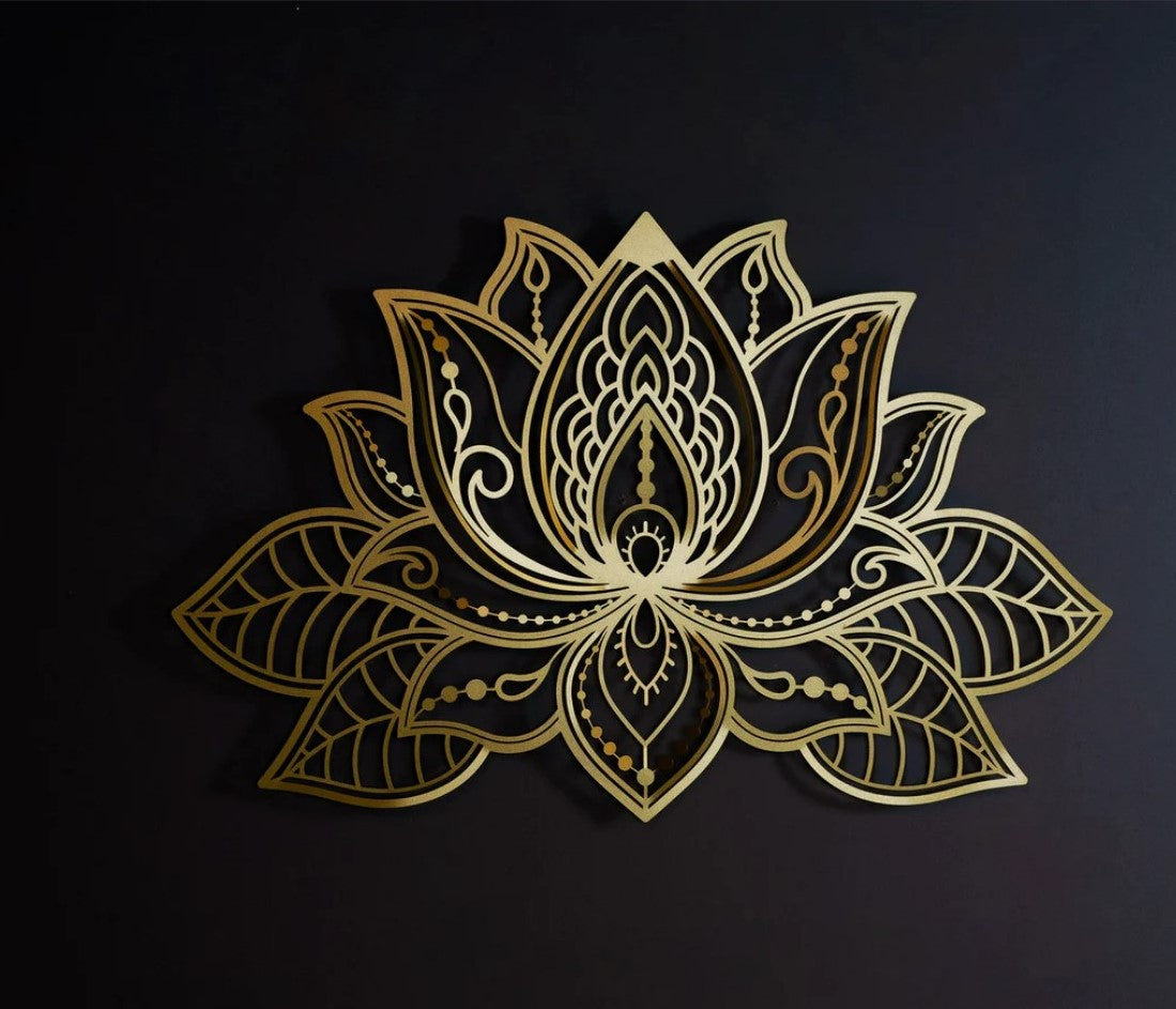 Ashlo's Decor Handcrafted Metal Lotus Design Wall Decor Sculpture / Wall Background Hanging Decorative Item for Home, Restaurant, Living Room, Dining Room, Office