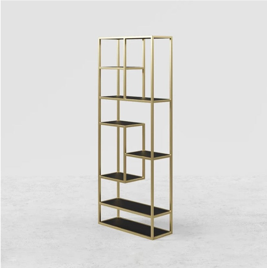 Ashlo's Decor Multipurpose Iron Book Shelf / Corner Shelf - Powder Coated Gold with Black Stone Beautiful Rack Shelf for Home & Office