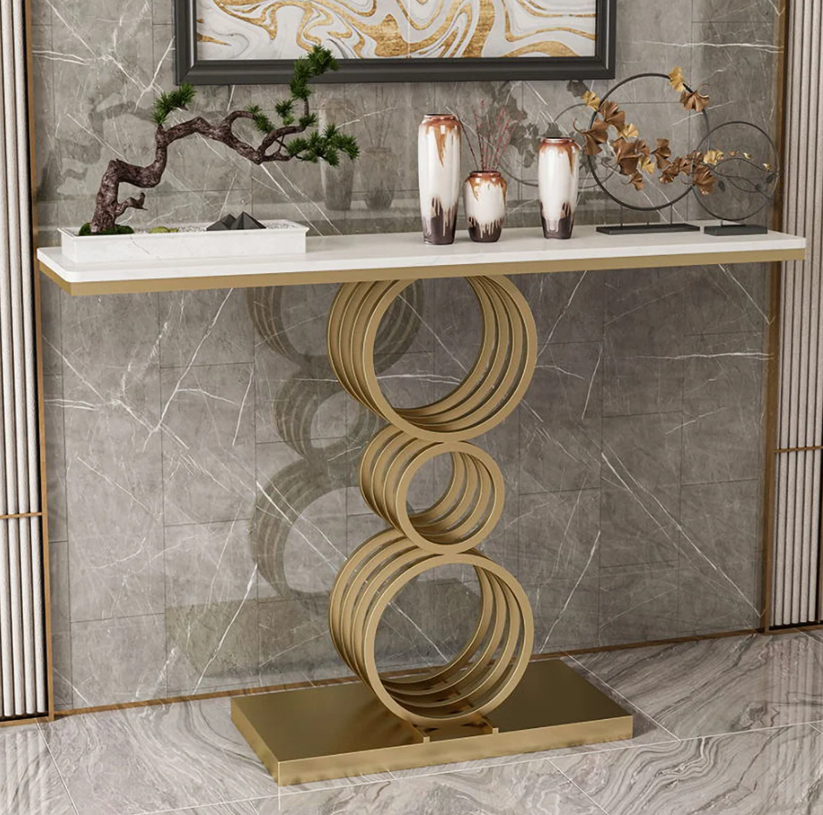 Ashlo's Décor Beautiful Iron Console Table With Stone Top Living Room/Foyer Hotel