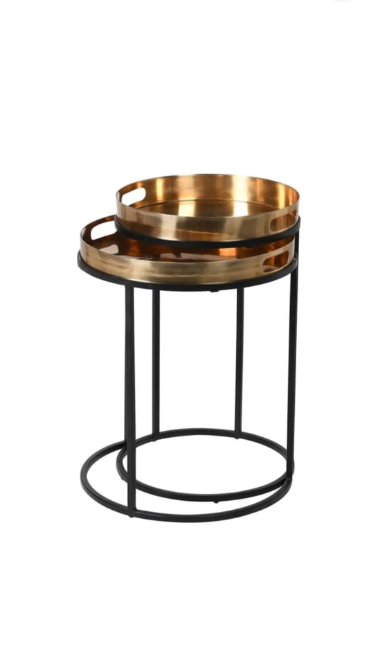 Ashlo's Set of 2 Brass & Black Metal Tray Tables