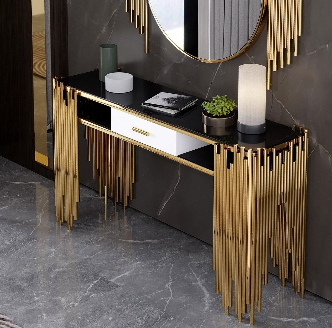 Ashlo's Décor Beautiful Console Table With Stone top Living Room/Foyer With Wall Decor Mirror