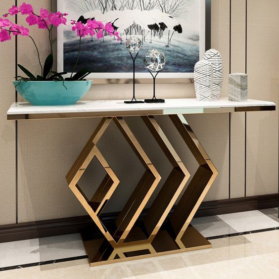 Ashlo's Décor Beautiful Ss Console Table With Stone top Living Room/Foyer Hotel