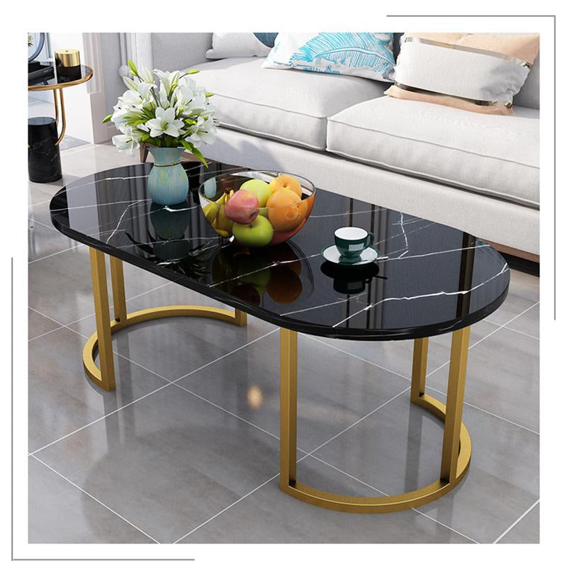 Ashlo's Décor Powder Coated Iron Oval Shape Center Table - Black Base with White Top Centerpiece for Living Room, Bedroom